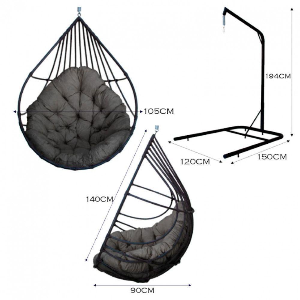 Cadeira Balanço Ninho Suspenso Gota C- Suporte E Almofada Impermeável Acesse Móveis Preto-cinza - 5