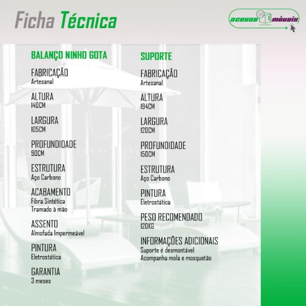 Cadeira Balanço Ninho Suspenso Gota C- Suporte E Almofada Impermeável Acesse Móveis Preto-cinza - 6