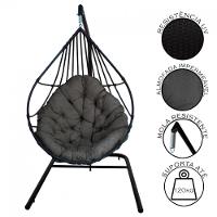Cadeira Balanço Ninho Suspenso Gota C- Suporte E Almofada Impermeável Acesse Móveis Preto-cinza - 3