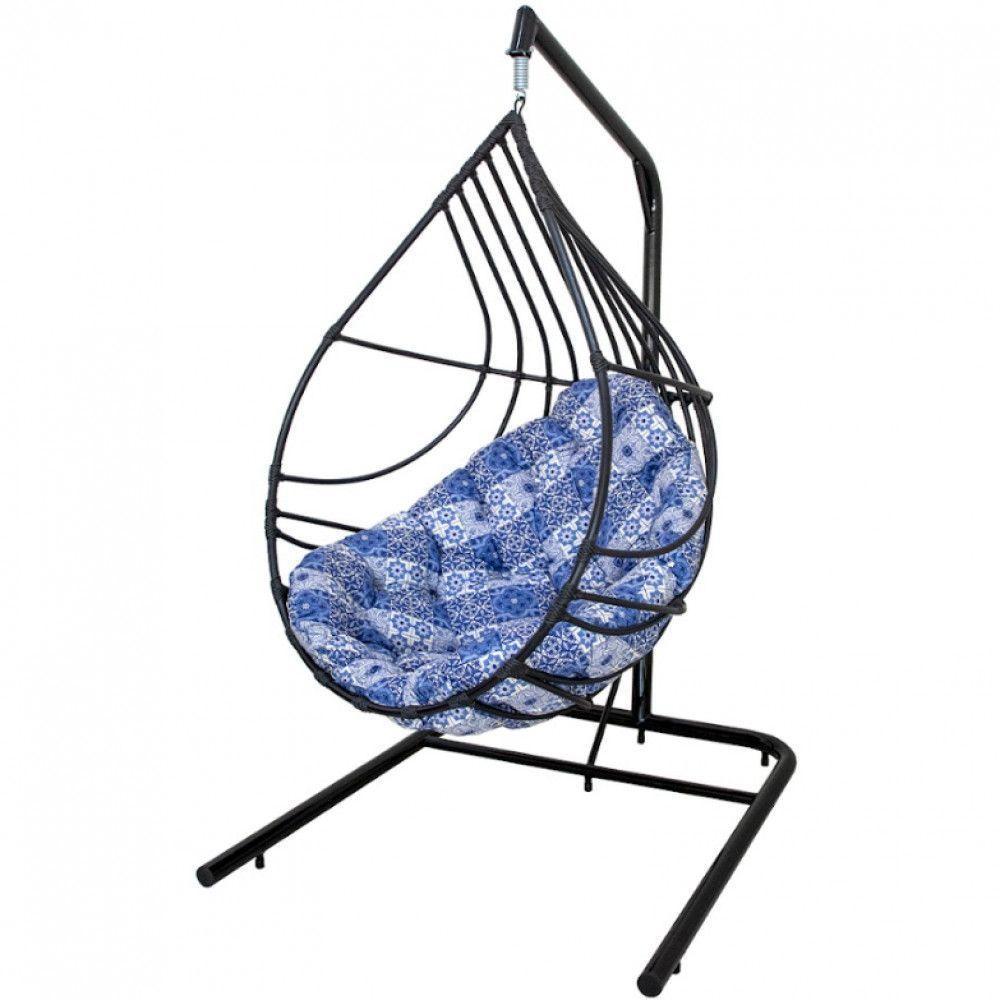 Cadeira Balanço Ninho Suspenso Gota Almofada Impermeável Acesse Móveis Preto-azul Ladrilho - 3