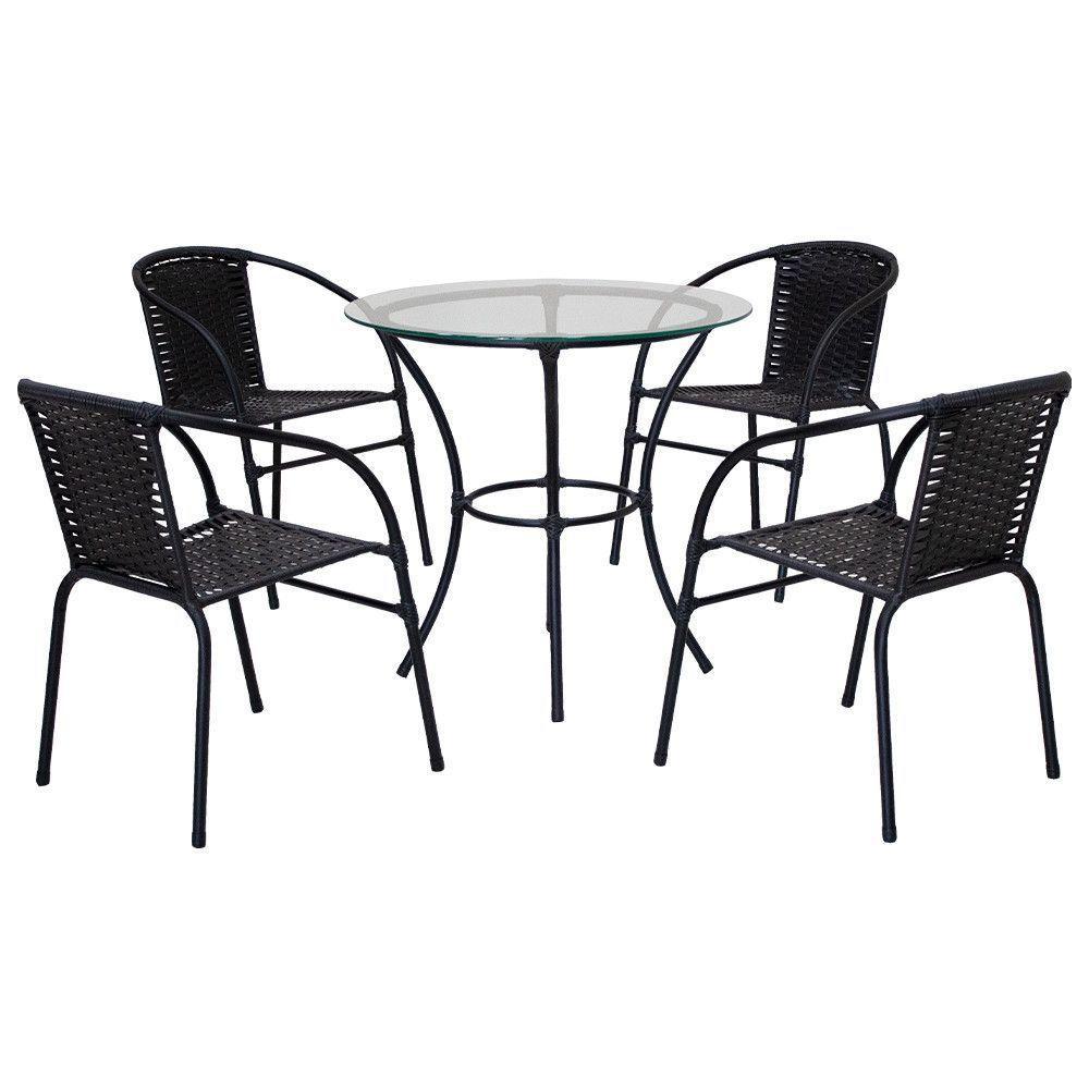 Jogo De Mesa 4 Cadeiras Happy Hour Para área Externa Em Aço E Fibra Sintética Preto - 8