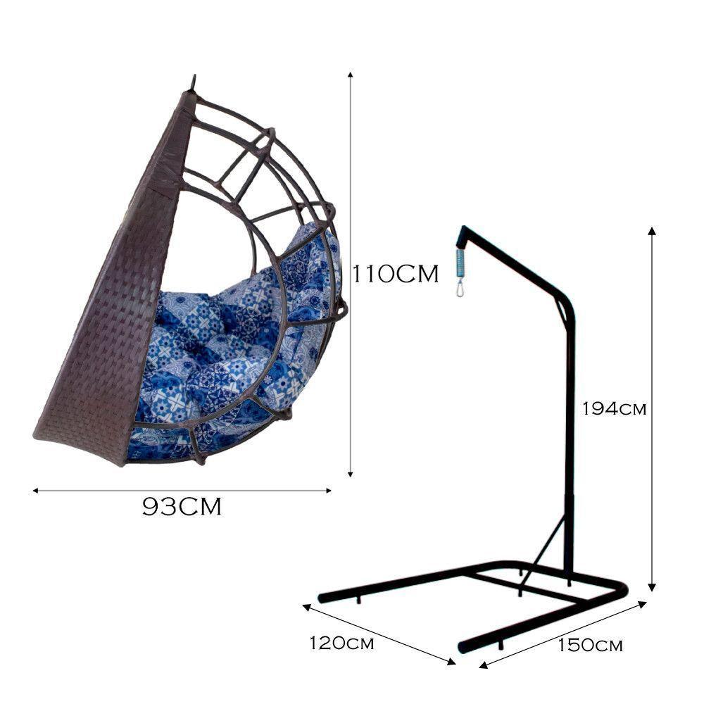 Cadeira Balanço Ninho Suspenso C- Suporte E Almofada Impermeável Tabaco-azul Ladrilho - 4