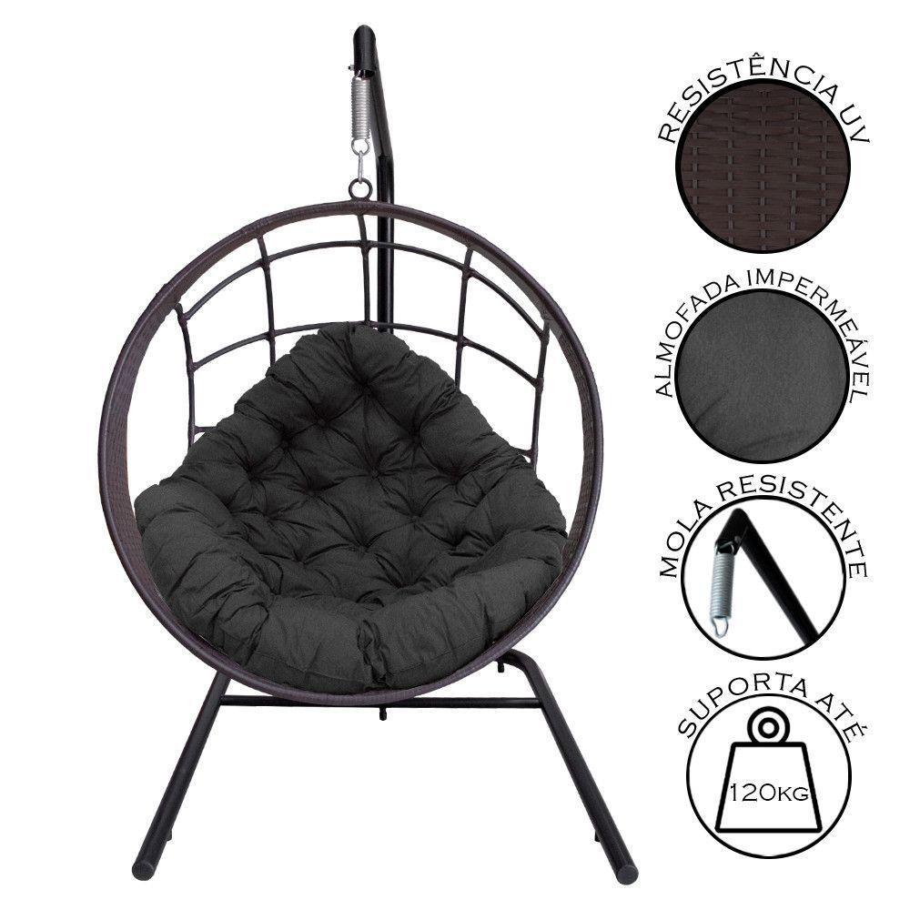 Cadeira Balanço Ninho Suspenso C- Suporte E Almofada Impermeável Tabaco-cinza - 4