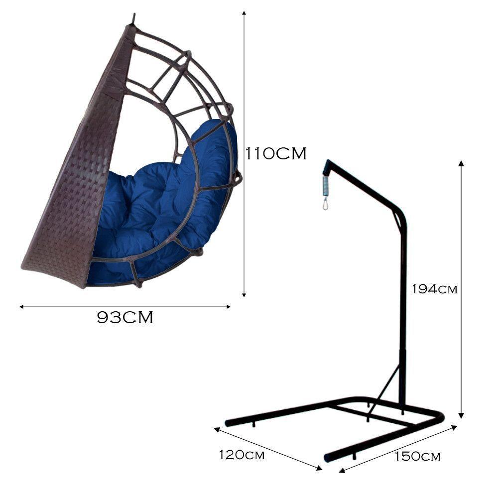Cadeira Balanço Ninho Suspenso C- Suporte E Almofada Impermeável Tabaco-azul - 2