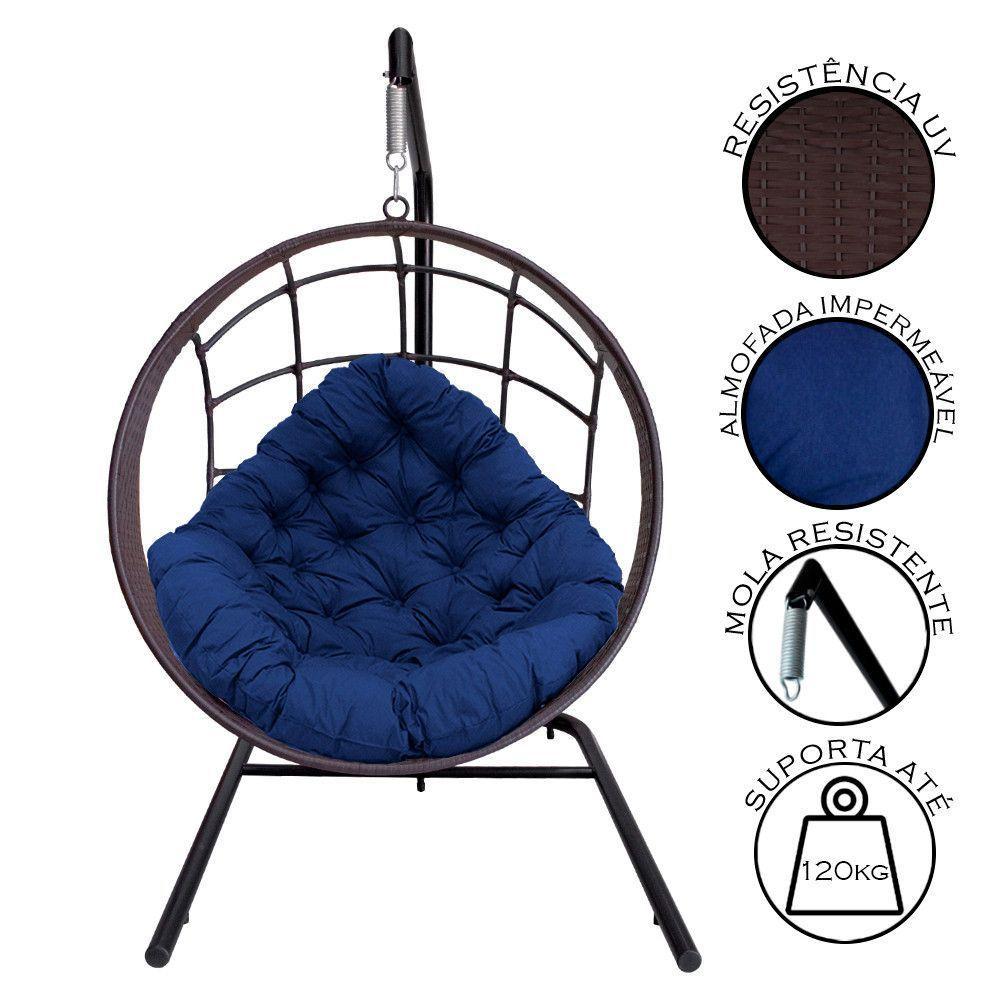 Cadeira Balanço Ninho Suspenso C- Suporte E Almofada Impermeável Tabaco-azul - 3