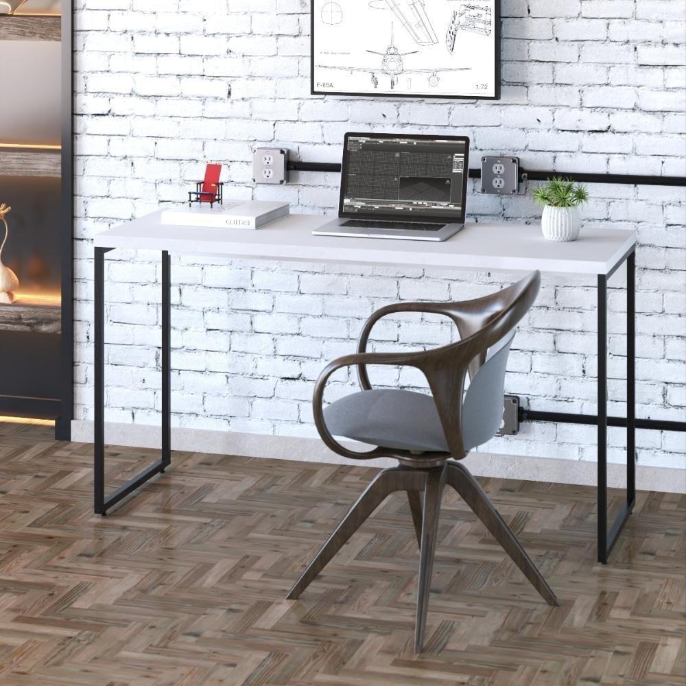 Mesa Dynamica 135x50x75cm Branco Chess - Est.preta Branco Chess - Est.preta - 6