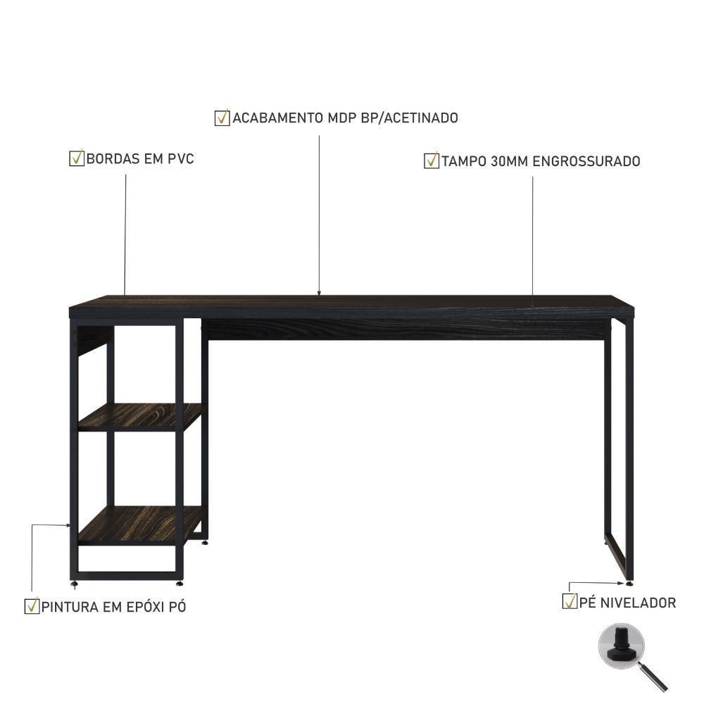Mesa C-estante Baixa 150x64x75cm C-02 Prateleiras Preto ônix - Est.preta Preto ônix - Est.preta - 3