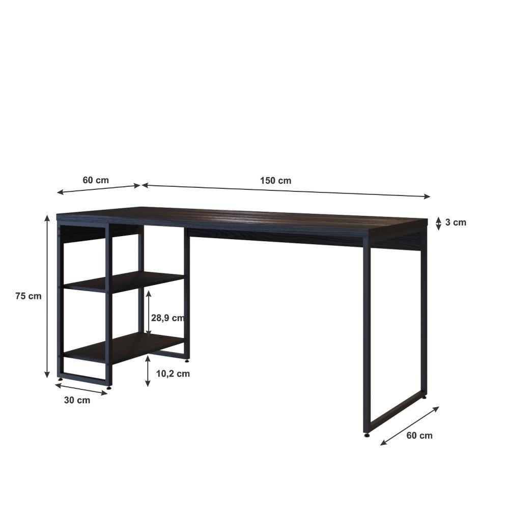 Mesa C-estante Baixa 150x64x75cm C-02 Prateleiras Preto ônix - Est.preta Preto ônix - Est.preta - 5