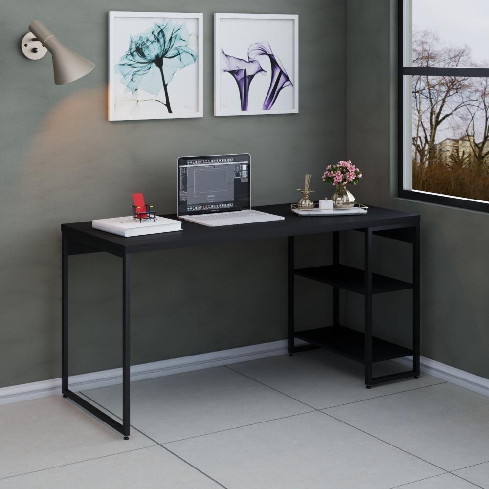 Mesa C-estante Baixa 150x64x75cm C-02 Prateleiras Preto ônix - Est.preta Preto ônix - Est.preta - 7