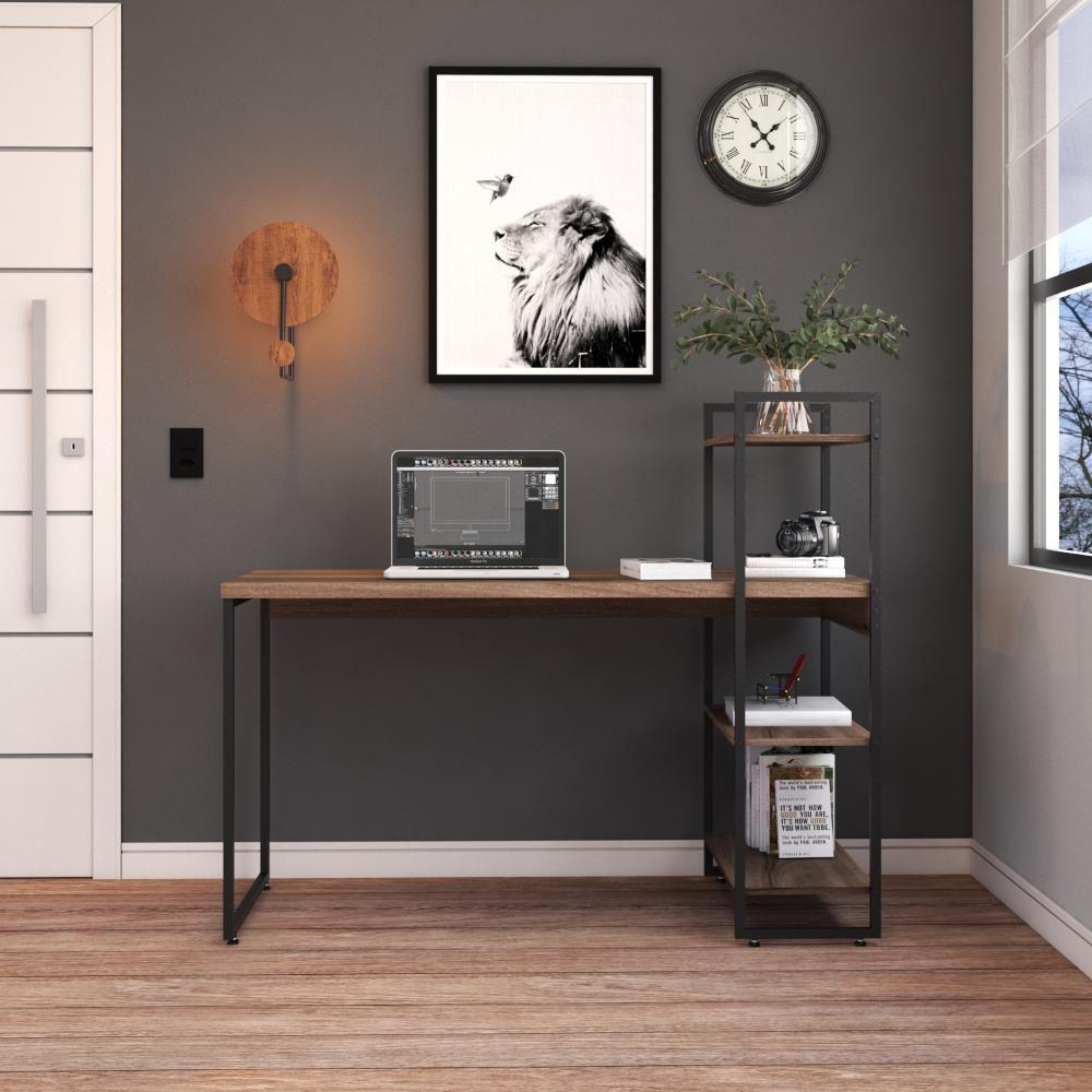 Mesa C-estante Alta 135x64x115cm C-03 Prateleiras Nogal - Est.preta Nogal - Est.preta - 1