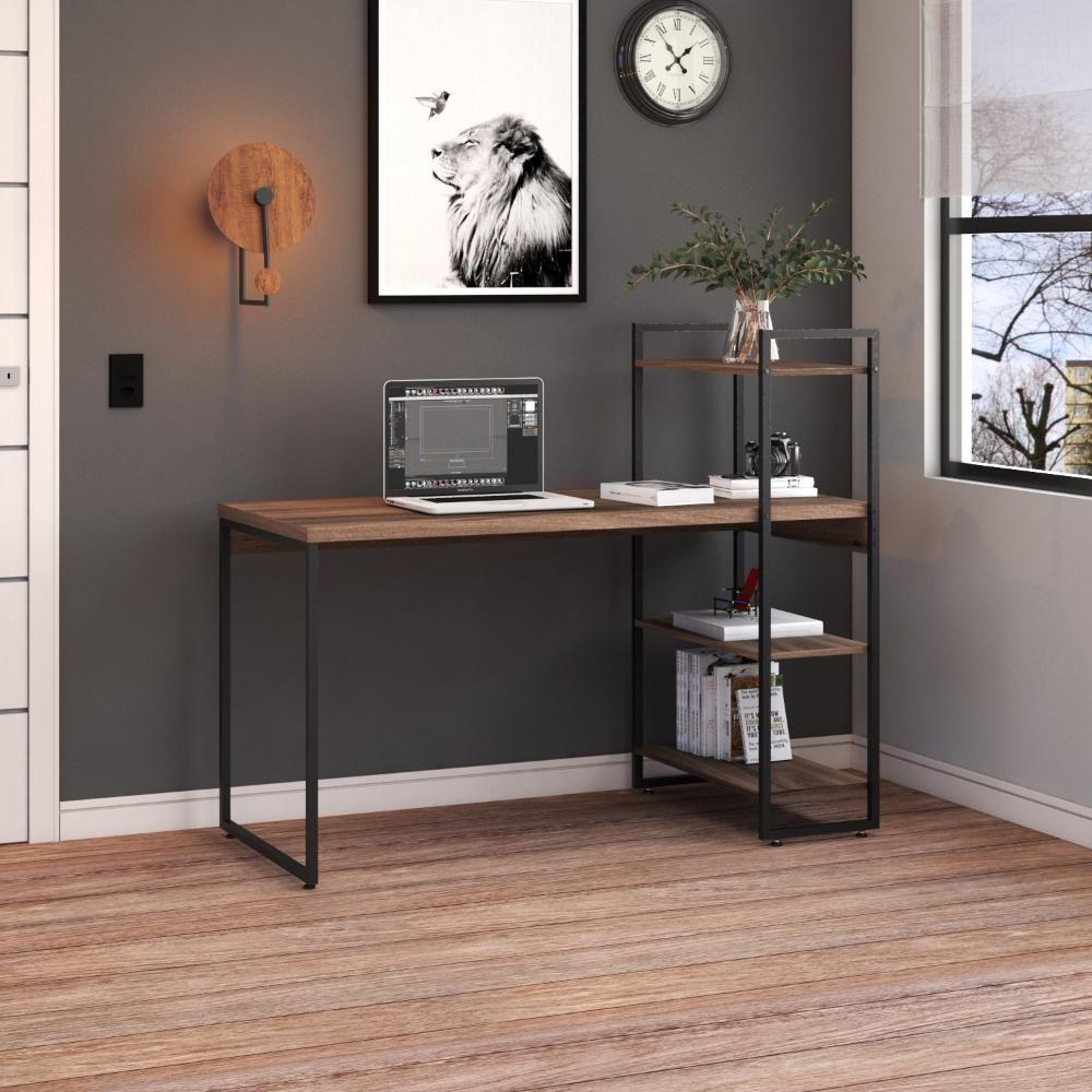 Mesa C-estante Alta 135x64x115cm C-03 Prateleiras Nogal - Est.preta Nogal - Est.preta - 5