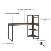 Mesa C-estante Alta 135x64x115cm C-03 Prateleiras Nogal - Est.preta Nogal - Est.preta - 3