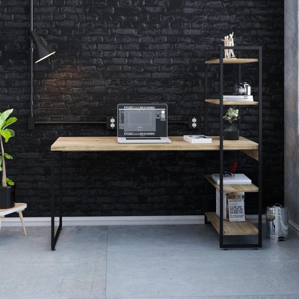 Mesa C-estante Alta 150x64x147cm C-04 Prateleiras Carvalho - Est.preta Carvalho - Est.preta - 1