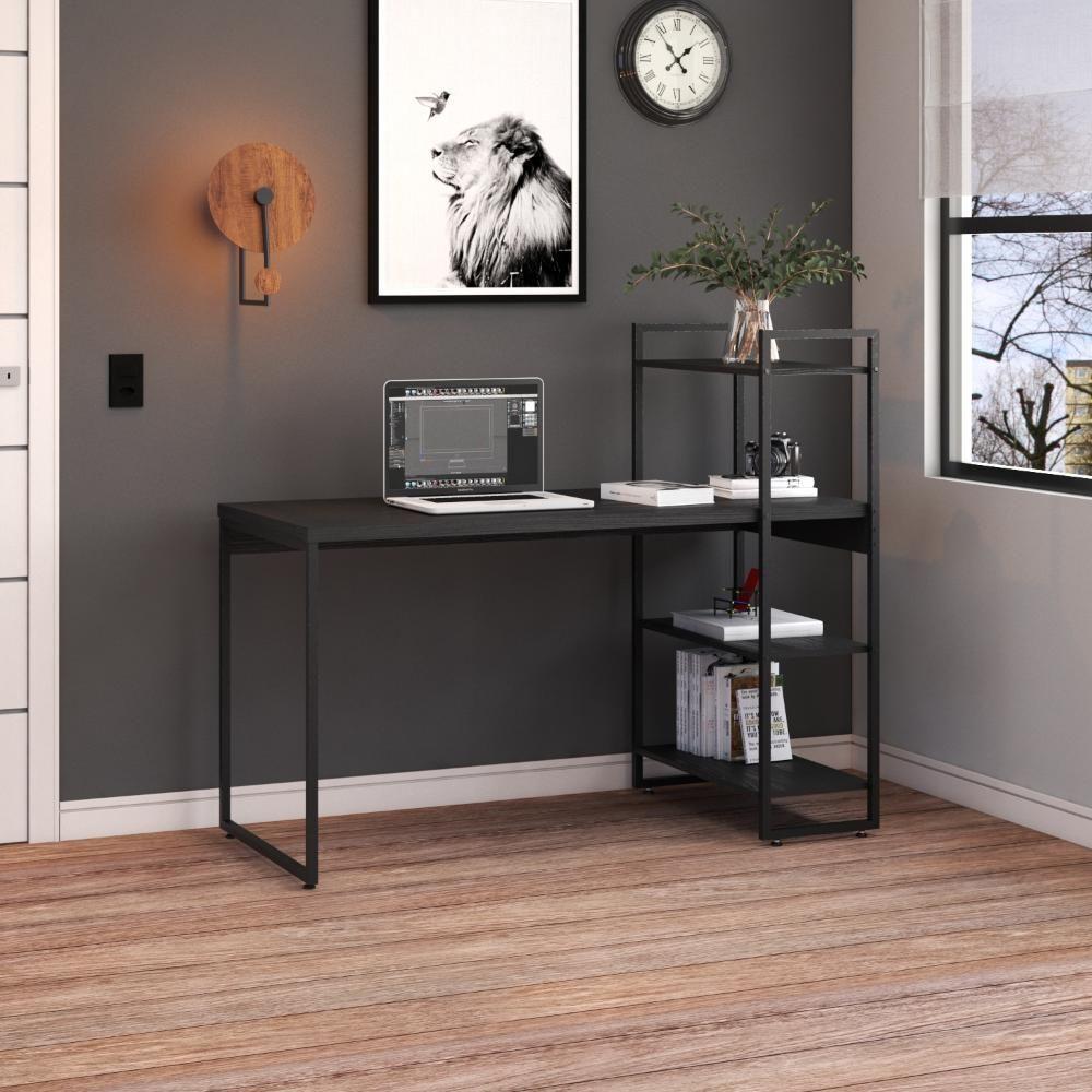 Mesa C-estante Alta 135x64x115cm C-03 Prateleiras Preto ônix - Est.preta Preto ônix - Est.preta - 5