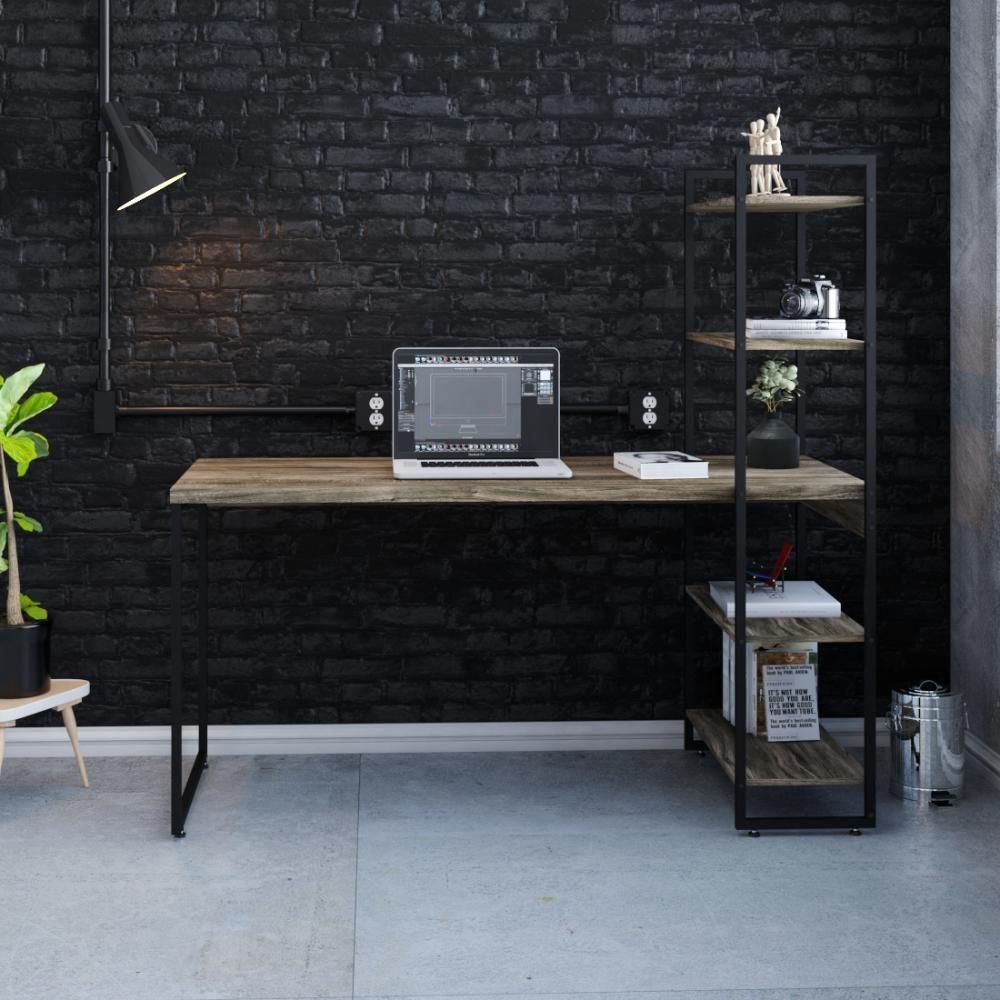 Mesa C-estante Alta 150x64x147cm C-04 Prateleiras Carvalho Dark - Est.preta Carvalho Dark - 1