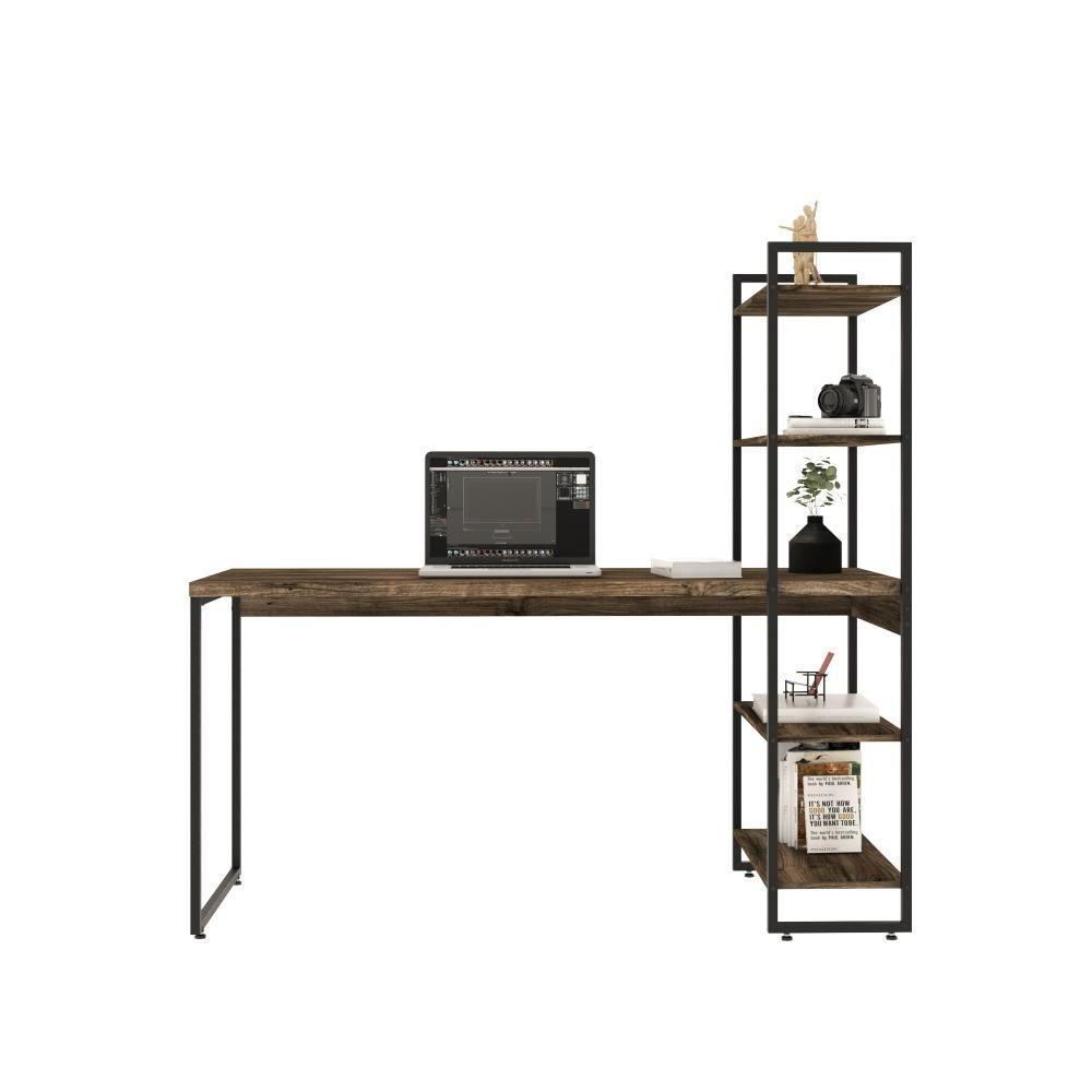 Mesa C-estante Alta 150x64x147cm C-04 Prateleiras Carvalho Dark - Est.preta Carvalho Dark - 6