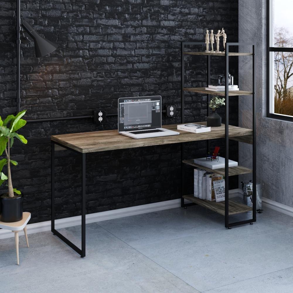 Mesa C-estante Alta 150x64x147cm C-04 Prateleiras Carvalho Dark - Est.preta Carvalho Dark - 7