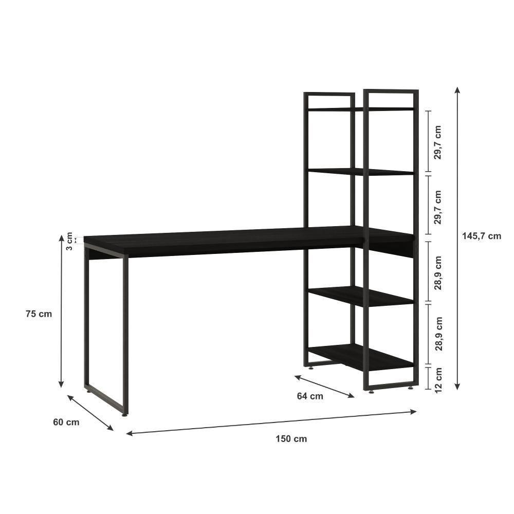 Mesa C-estante Alta 150x64x147cm C-04 Prateleiras Preto ônix - Est.preta Preto ônix - Est.preta - 3