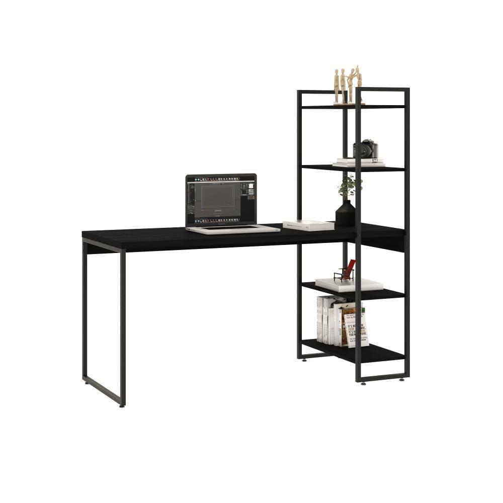 Mesa C-estante Alta 150x64x147cm C-04 Prateleiras Preto ônix - Est.preta Preto ônix - Est.preta - 5