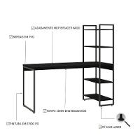 Mesa C-estante Alta 150x64x147cm C-04 Prateleiras Preto ônix - Est.preta Preto ônix - Est.preta