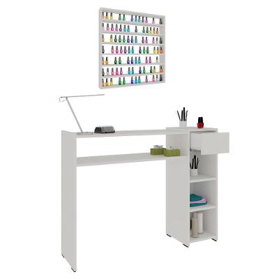 Kit Mesa Manicure E Expositor De Esmaltes Bless 107cm 100%mdf Com 01 Gaveta Branco - Desk Design