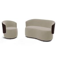 Kit Poltrona E Namoradeira Aisha Orgânica Composê Sintético Marrom Com Suede Bege - 1