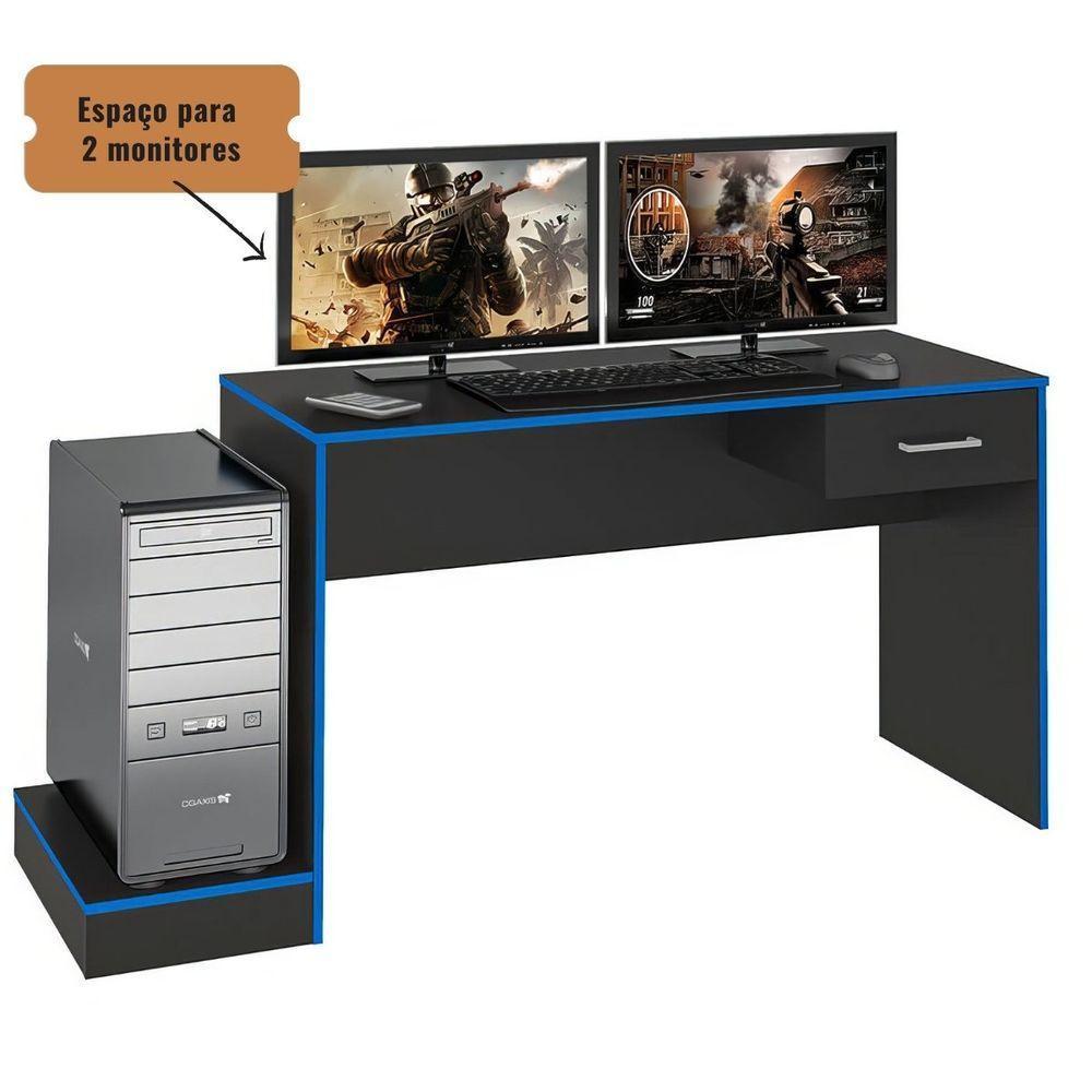 Mesa Escrivaninha Gamer Para 2 Monitores Preto Acetinado/azul - 3