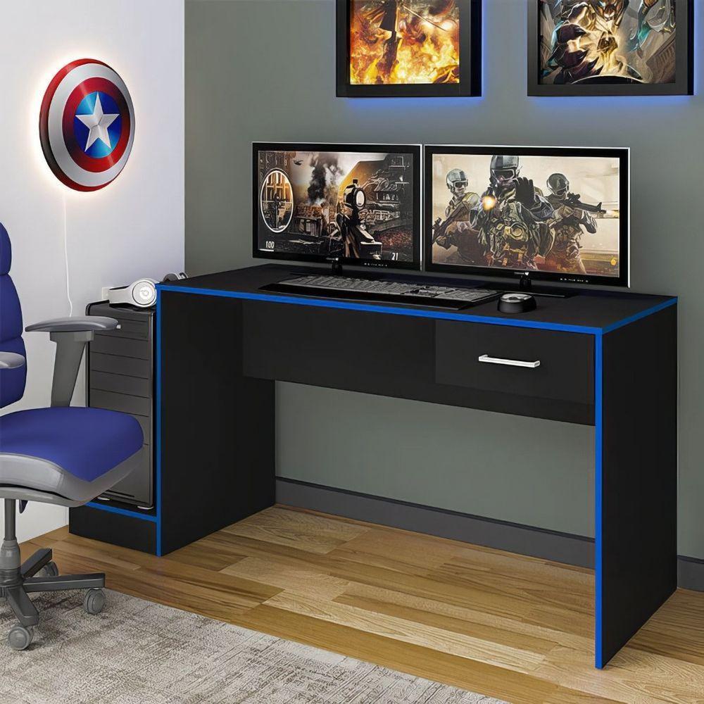 Mesa Escrivaninha Gamer Para 2 Monitores Preto Acetinado/azul - 6
