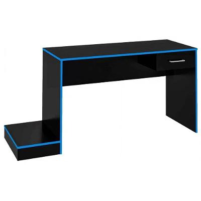 Mesa Escrivaninha Gamer Retangular para 2 Monitores 1 Gaveta 160.5cm Preto Acetinado Azul