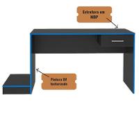 Mesa Escrivaninha Gamer Para 2 Monitores Preto Acetinado/azul