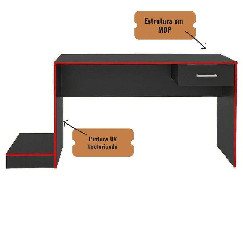 Mesa Escrivaninha Gamer Para 2 Monitores Preto Acetinado/vermelho - 3