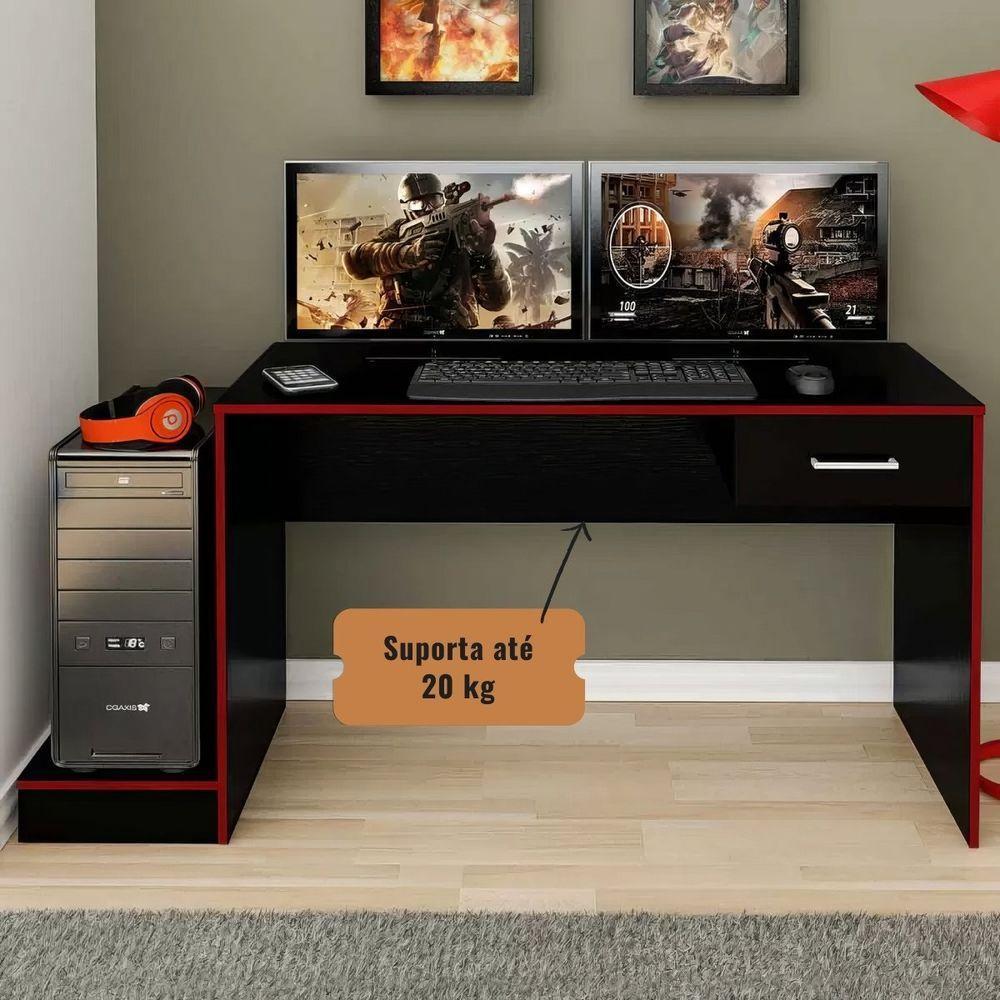 Mesa Escrivaninha Gamer Para 2 Monitores Preto Acetinado/vermelho - 4