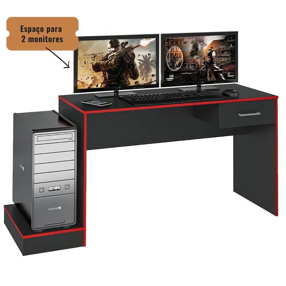 Mesa Escrivaninha Gamer Para 2 Monitores Preto Acetinado/vermelho - 5