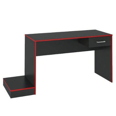 Escrivaninha Gamer Retangular para 2 Monitores 1 Gaveta 160.5cm Preto Acetinado Vermelho