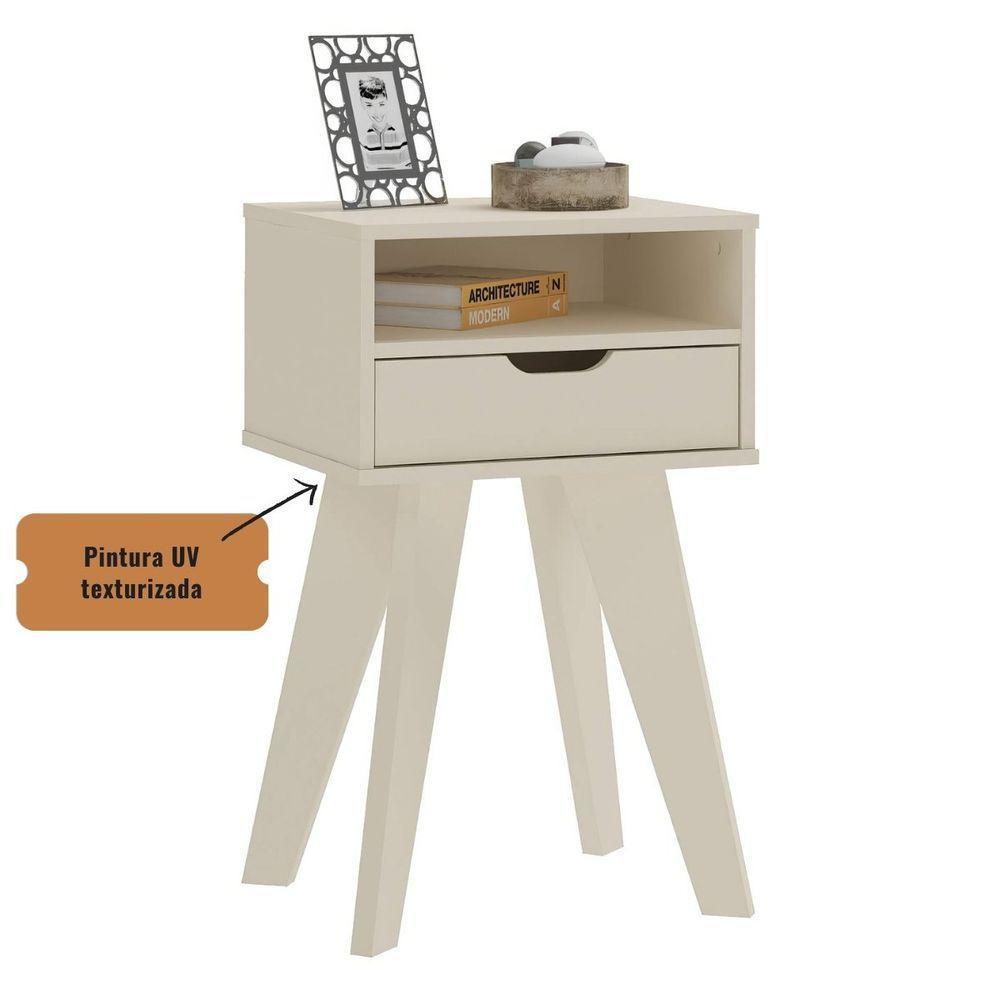 Mesa De Apoio Lateral Vip Com Gaveta E Nicho Off White - 3