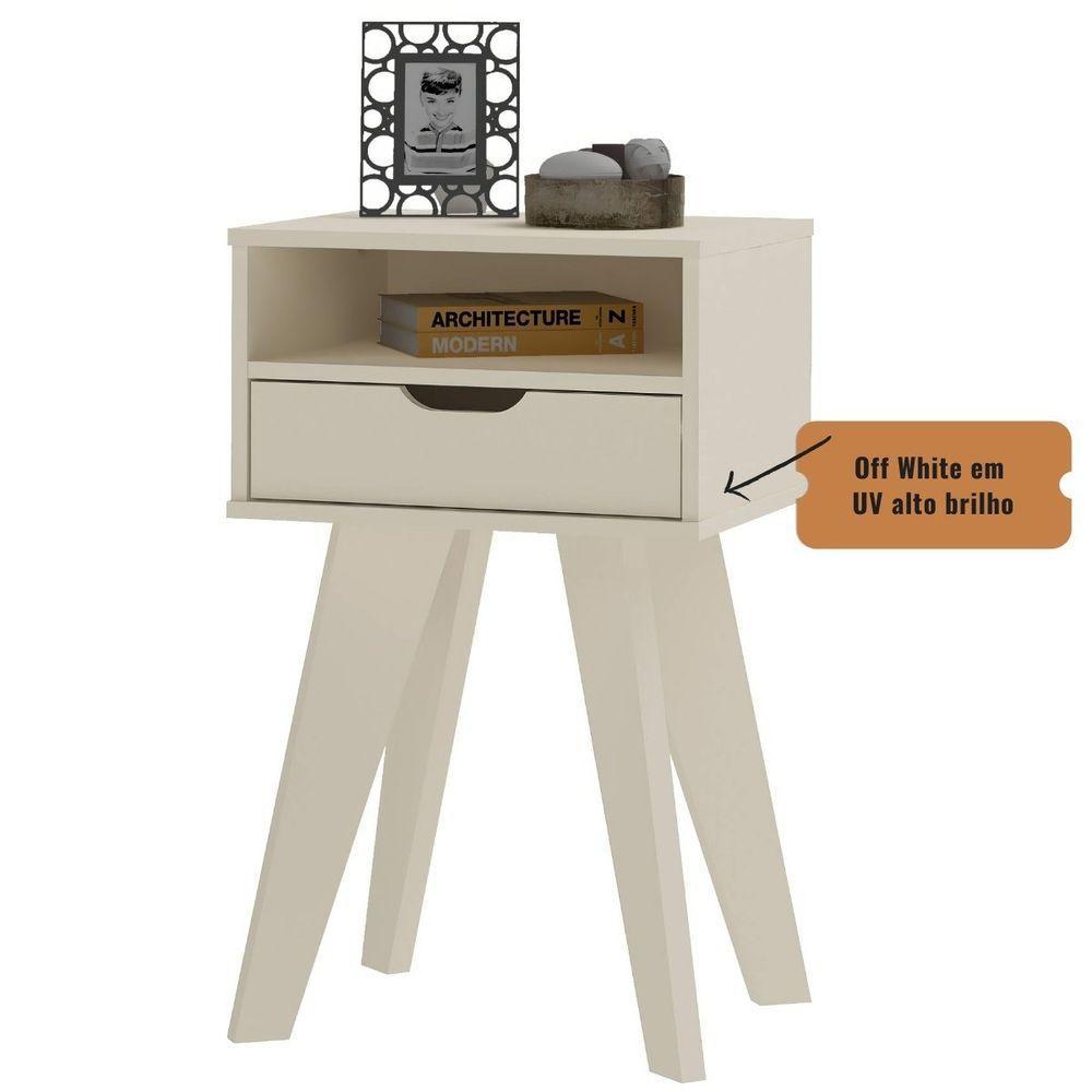Mesa De Apoio Lateral Vip Com Gaveta E Nicho Off White - 4