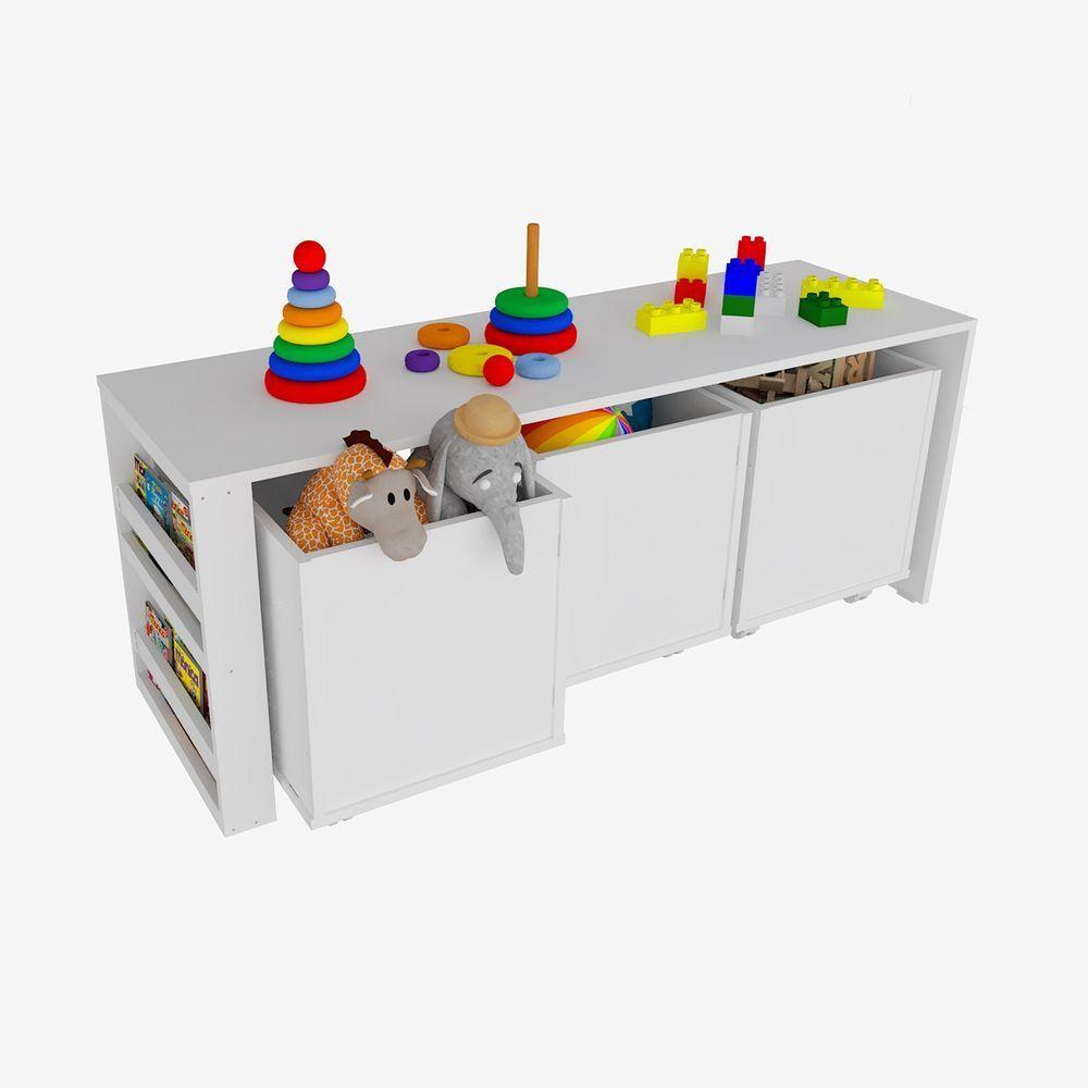 Rack Com Baús Infantil Com Porta Livros Carmo 100% Mdf - 5