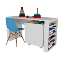 Rack Com Baú Porta Carrinhos E Livreiro Caleb + Cadeira Eiffel Azul 100% Mdf - 7