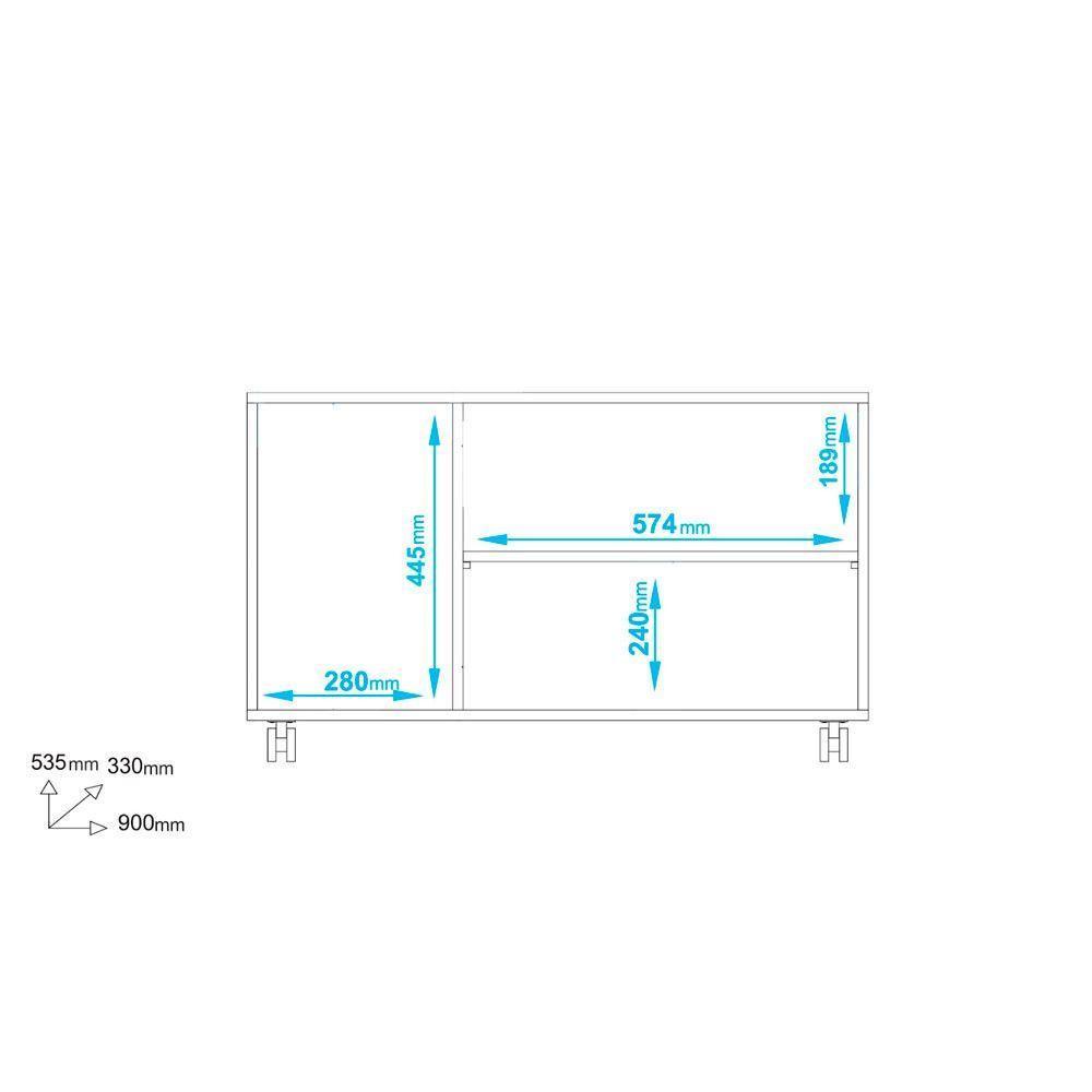 Rack Em Mdp 3 Portas 1 Prateleira E 4 Pés Com Rodízio Brv Móveis Branco - 2