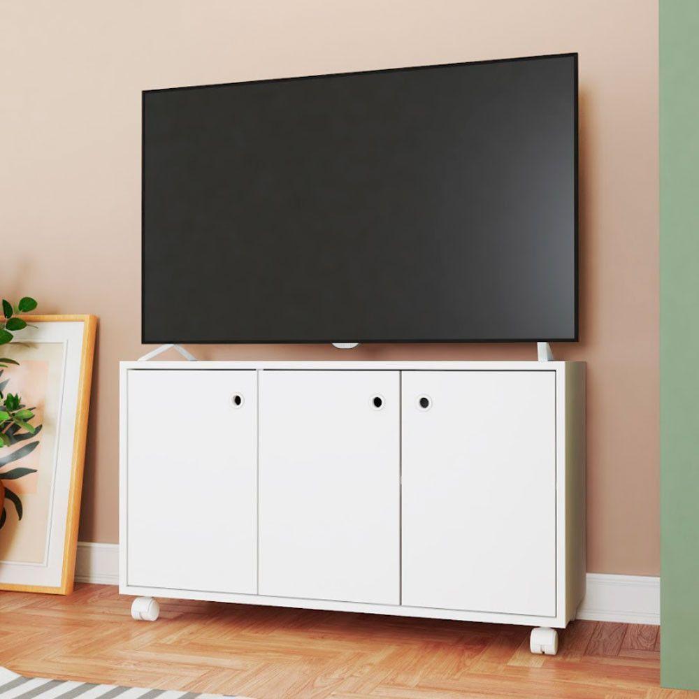 Rack Em Mdp 3 Portas 1 Prateleira E 4 Pés Com Rodízio Brv Móveis Branco - 3