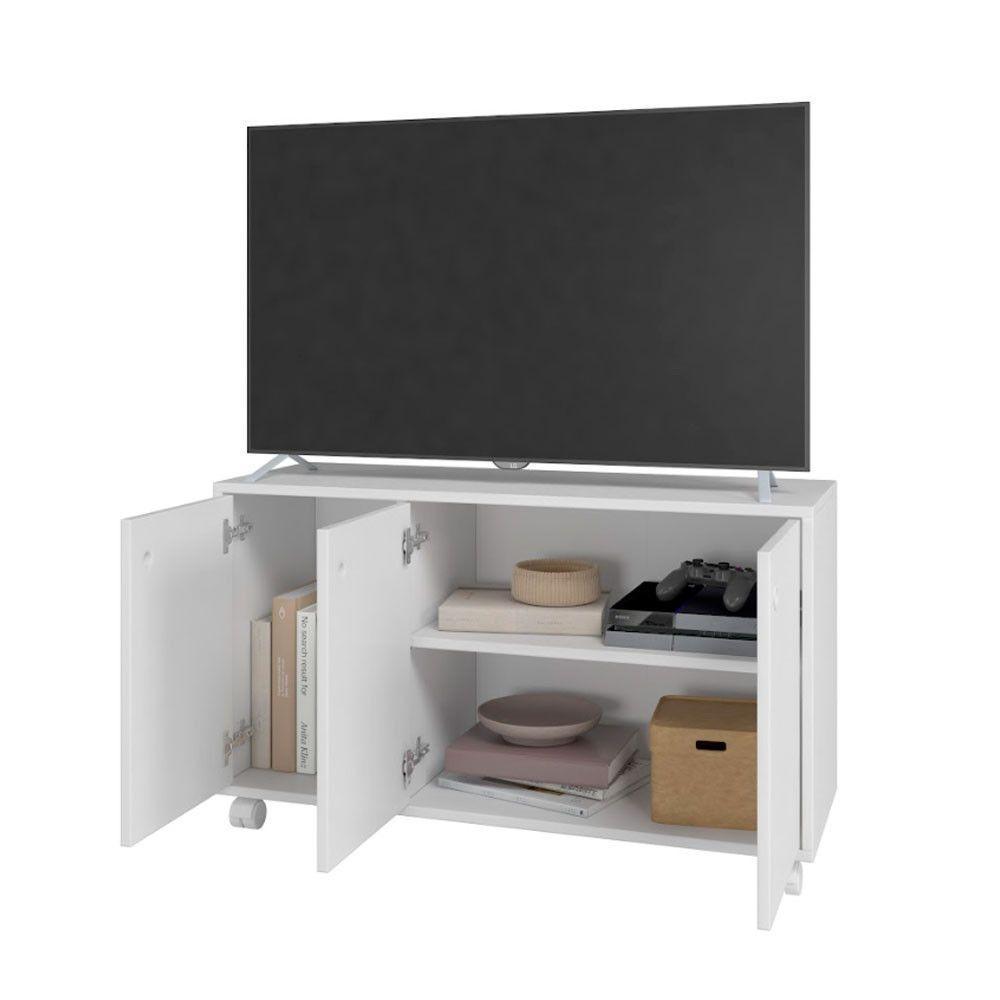 Rack Em Mdp 3 Portas 1 Prateleira E 4 Pés Com Rodízio Brv Móveis Branco - 4