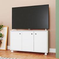 Rack Em Mdp 3 Portas 1 Prateleira E 4 Pés Com Rodízio Brv Móveis Branco - 3