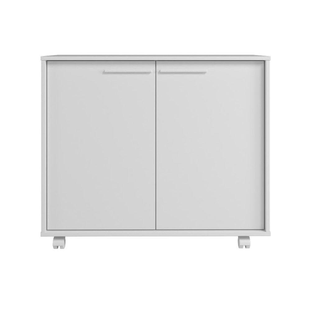 Balcão Em Mdp Com 2 Portas 2 Prateleiras E 4 Pés Com Rodízios Brv Móveis Branco - 1