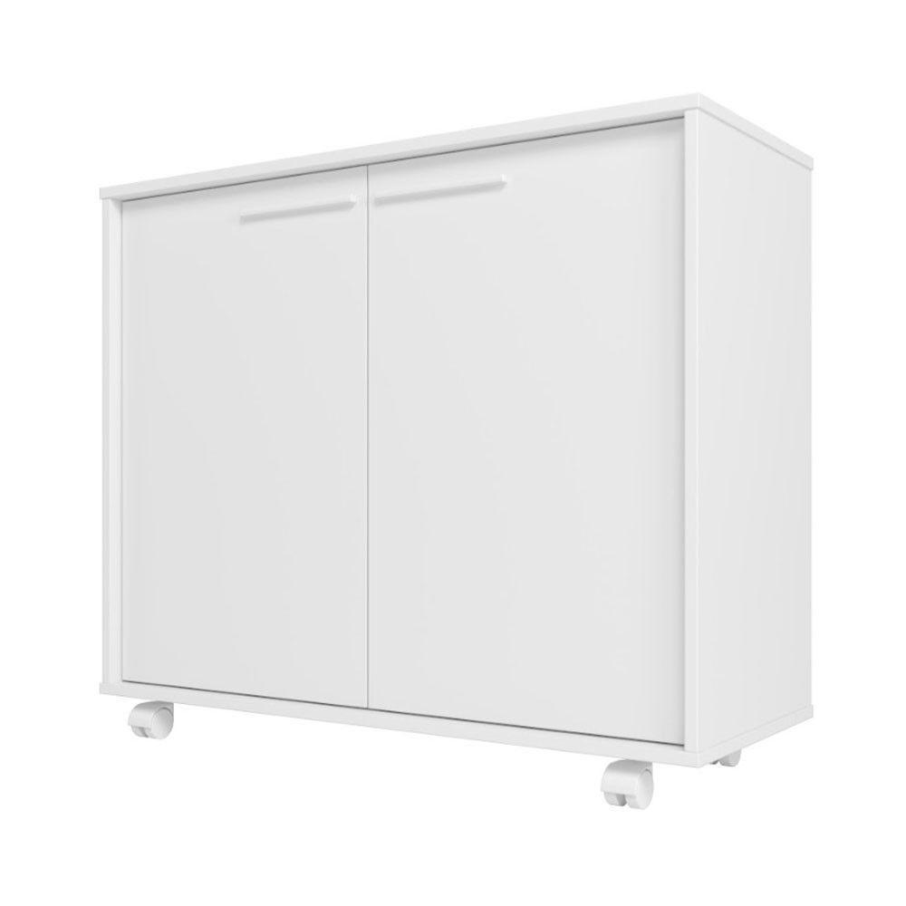 Balcão Em Mdp Com 2 Portas 2 Prateleiras E 4 Pés Com Rodízios Brv Móveis Branco - 6