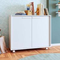 Balcão Em Mdp Com 2 Portas 2 Prateleiras E 4 Pés Com Rodízios Brv Móveis Branco - 7