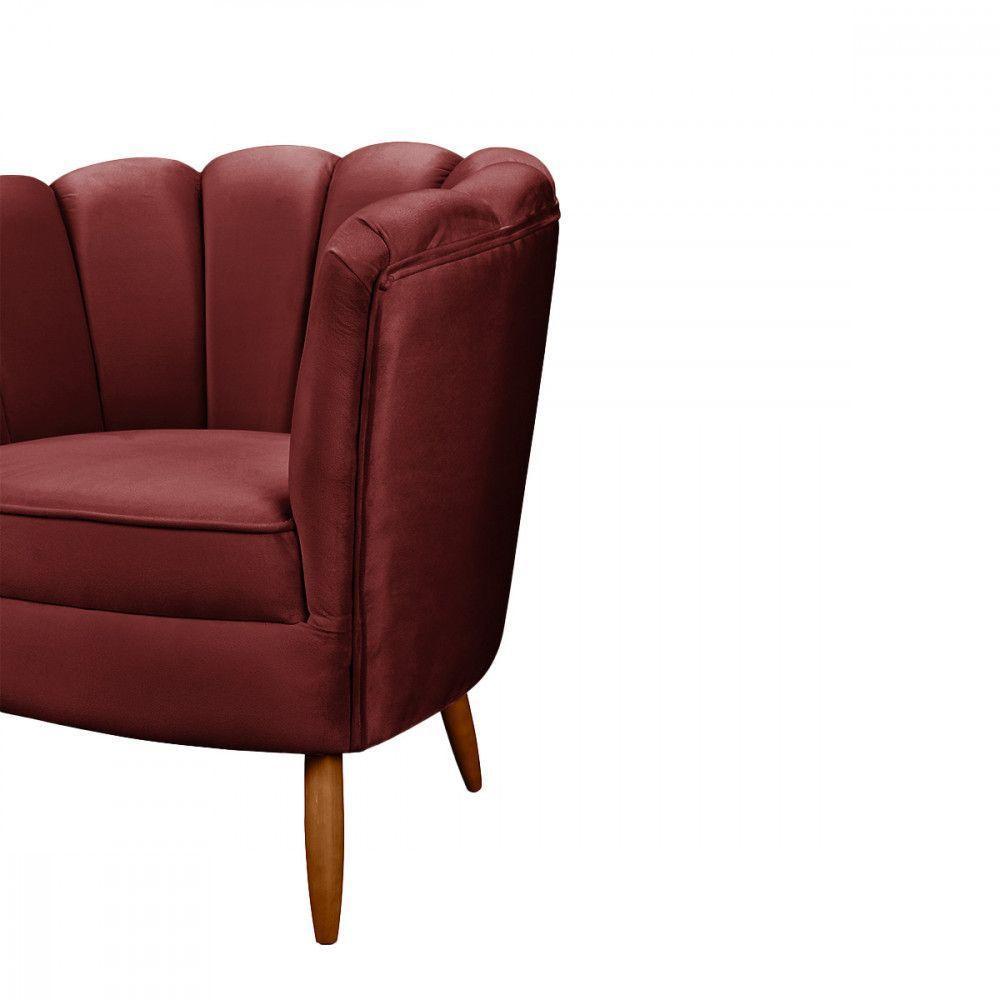 Poltrona Decorativa Ariel Com Pés De Madeira Veludo Speciale Home Vinho - 4