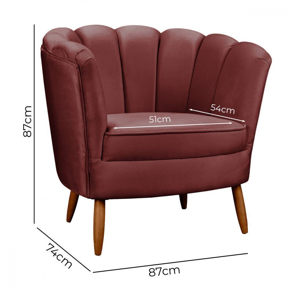 Poltrona Decorativa Ariel Com Pés De Madeira Veludo Speciale Home Vinho - 6