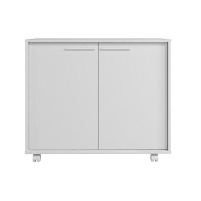 Balcão Em Mdp Com 2 Portas 2 Prateleiras E 4 Pés Com Rodízios Brv Móveis Branco