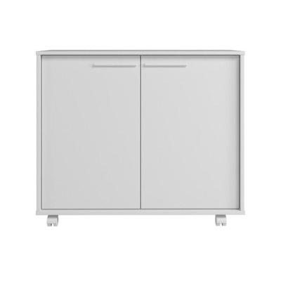 Balcão Em Mdp Com 2 Portas 2 Prateleiras E 4 Pés Com Rodízios Brv Móveis Branco