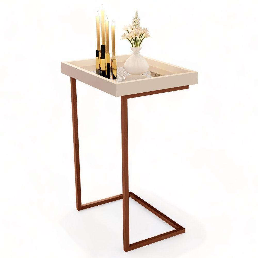 Mesa De Apoio Sofá Jb 4774 Pérola E Bronze Bechara - 1